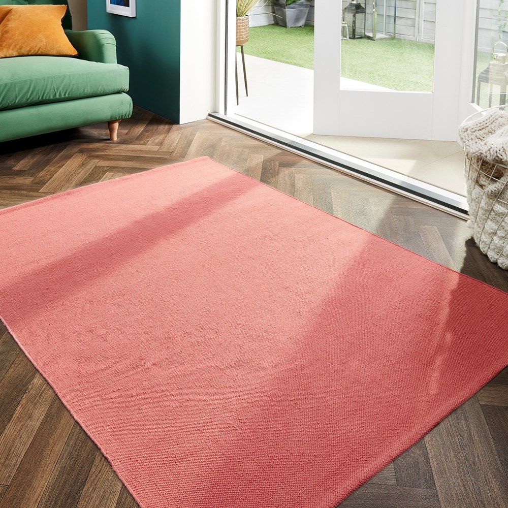 Hug Rug Woven Washable Rugs in Coral Pink